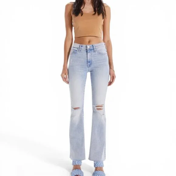Mother The Weekender Fray Jeans 29 Action Shot High Rise Flare Distressed $278 - Picture 1 of 15